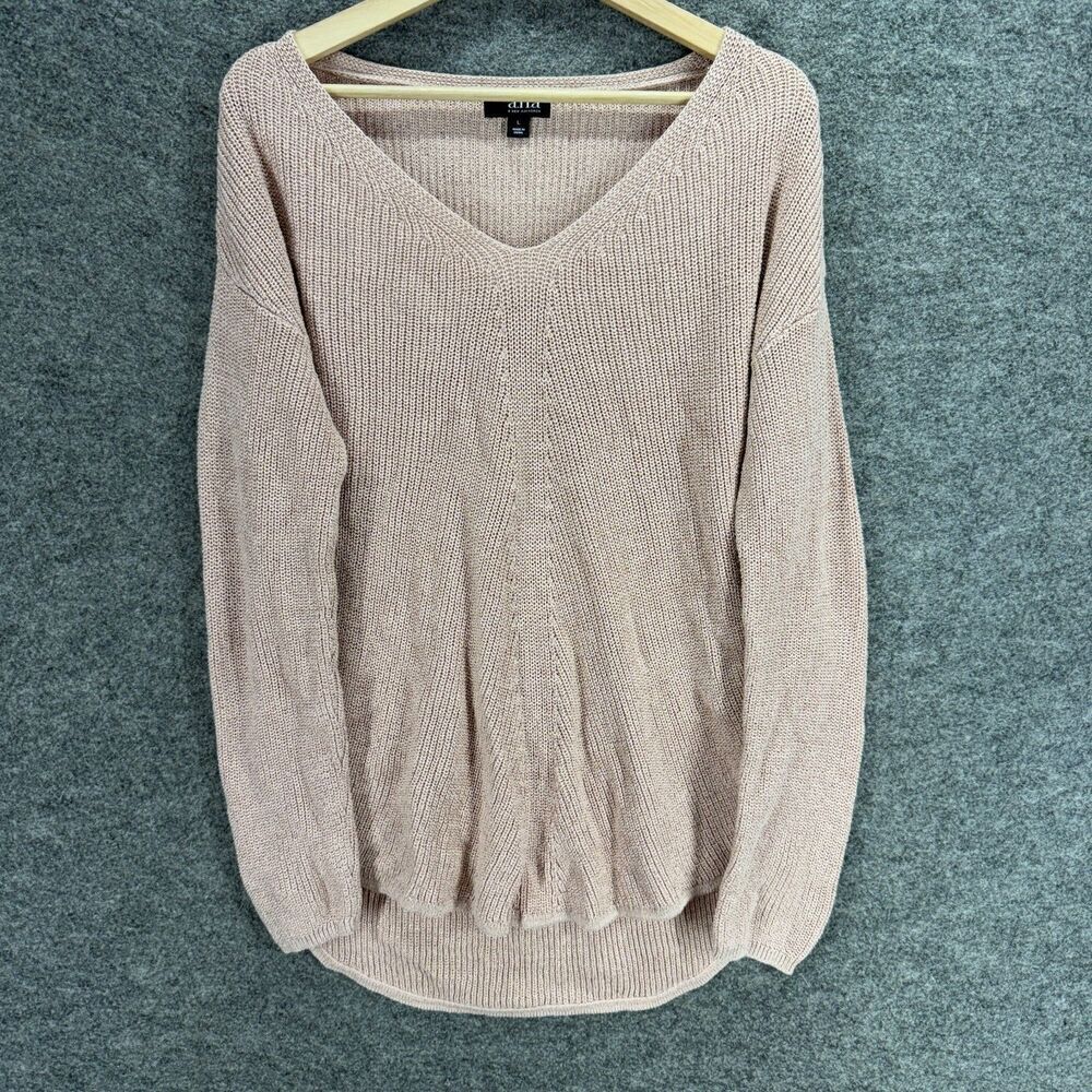 A New Approach Sweater Pullover Women L Large Pink Knit V-Neck Long Sleeve